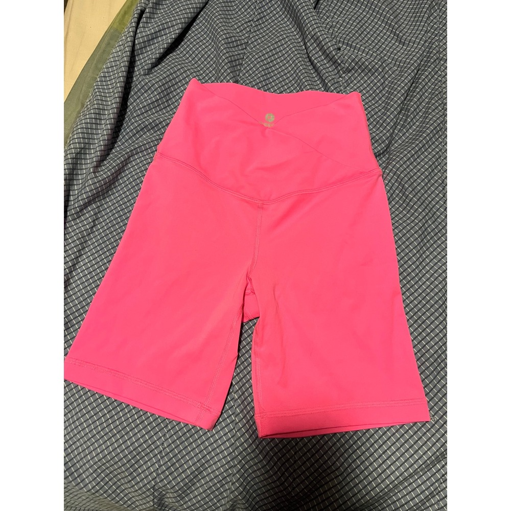 90 Degree by Reflex Women Neon Pink Interlock Crossover 7" Bike Shorts XS